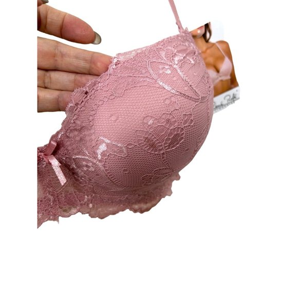 Rene Rofe Pink Push-Up Bra 36C Padded Cups Lace Overlay Adjustable,  Ribbon Bow - Picture 8 of 16